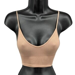 Aritzia Talula Beige Ribbed Seamless Bralette Crop Cami Adjustable Straps XS